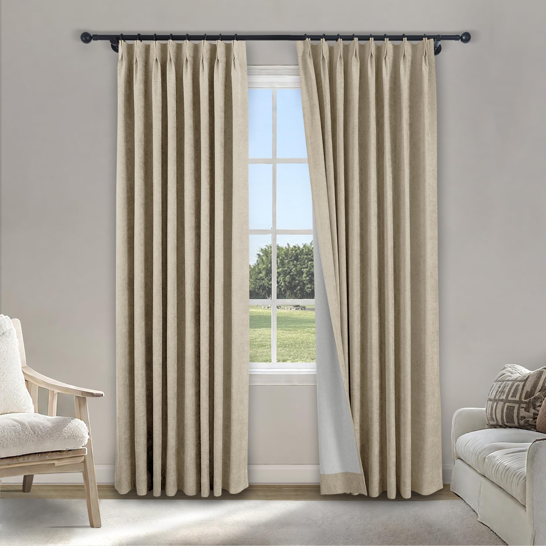 Pinch-Pleated Chenille Total Blackout Curtain Panel