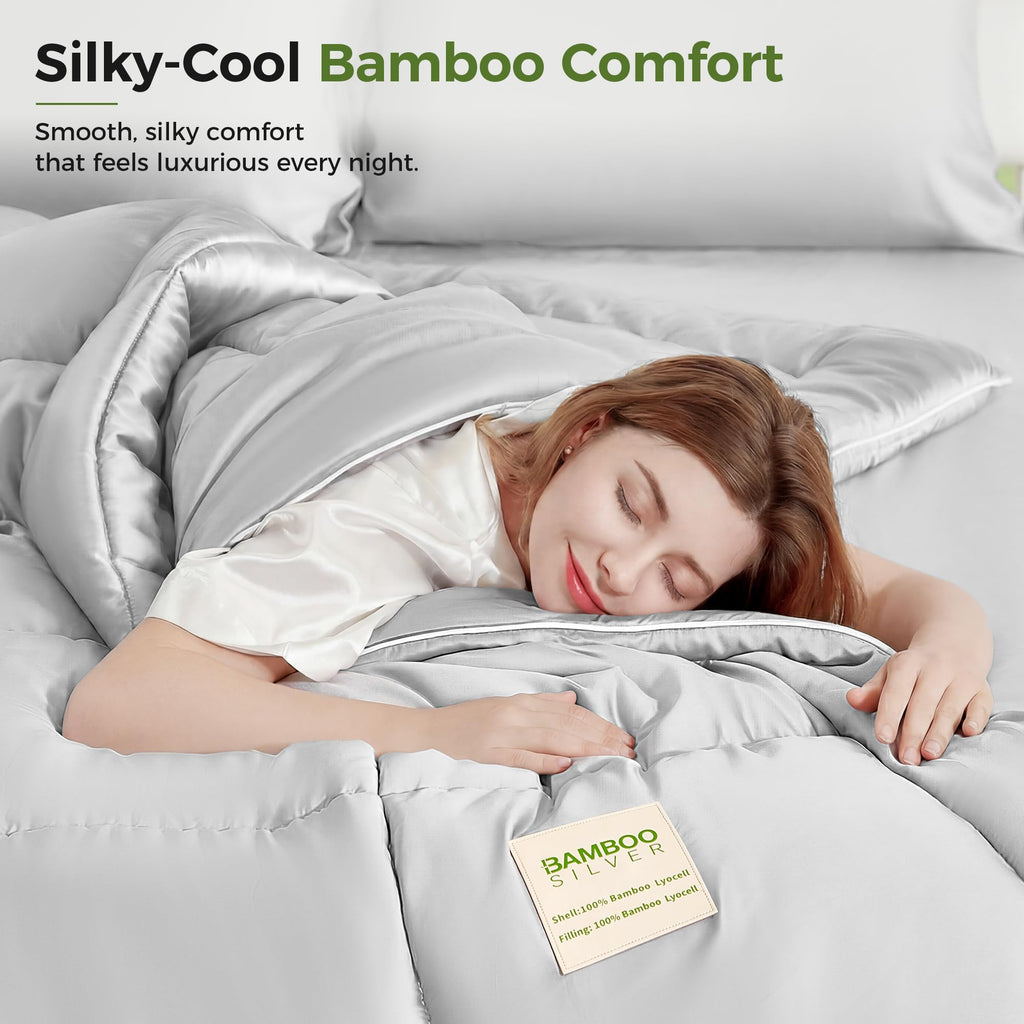 SLIVERCOOL Cooling Comforter Duvet Insert, Hypoallergenic 100% Viscose Derived from Bamboo Shell & Fill - All Season Quilted Down Alternative - Breathable Comforter for Hot Sleepers