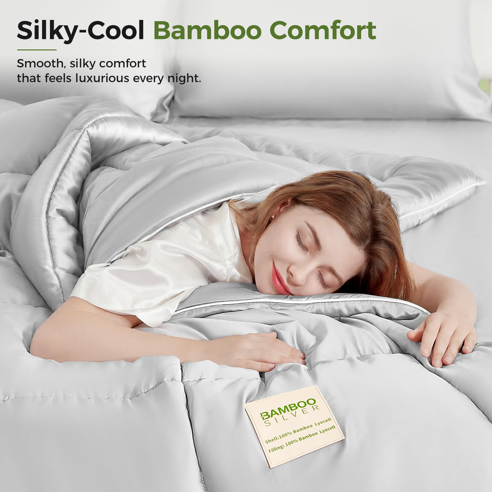 SLIVERCOOL Cooling Comforter Duvet Insert, Hypoallergenic 100% Viscose Derived from Bamboo Shell & Fill - All Season Quilted Down Alternative - Breathable Comforter for Hot Sleepers