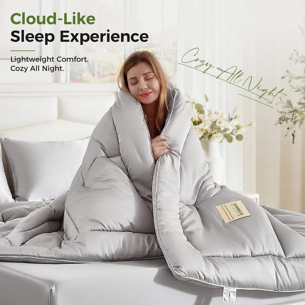 SLIVERCOOL Cooling Comforter Duvet Insert, Hypoallergenic 100% Viscose Derived from Bamboo Shell & Fill - All Season Quilted Down Alternative - Breathable Comforter for Hot Sleepers