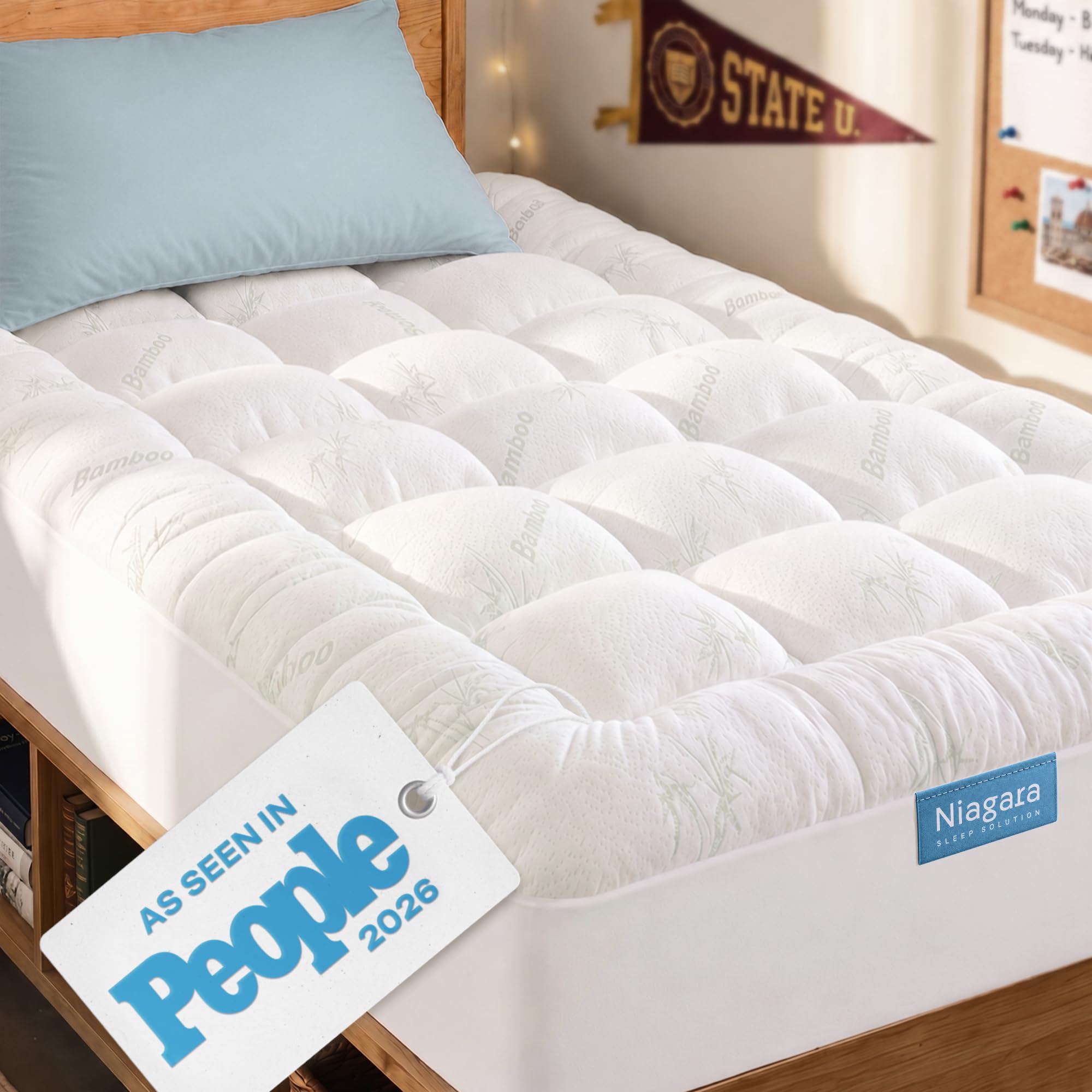 Cooling Bamboo-Blend Pillow-Top Mattress Pad Cover