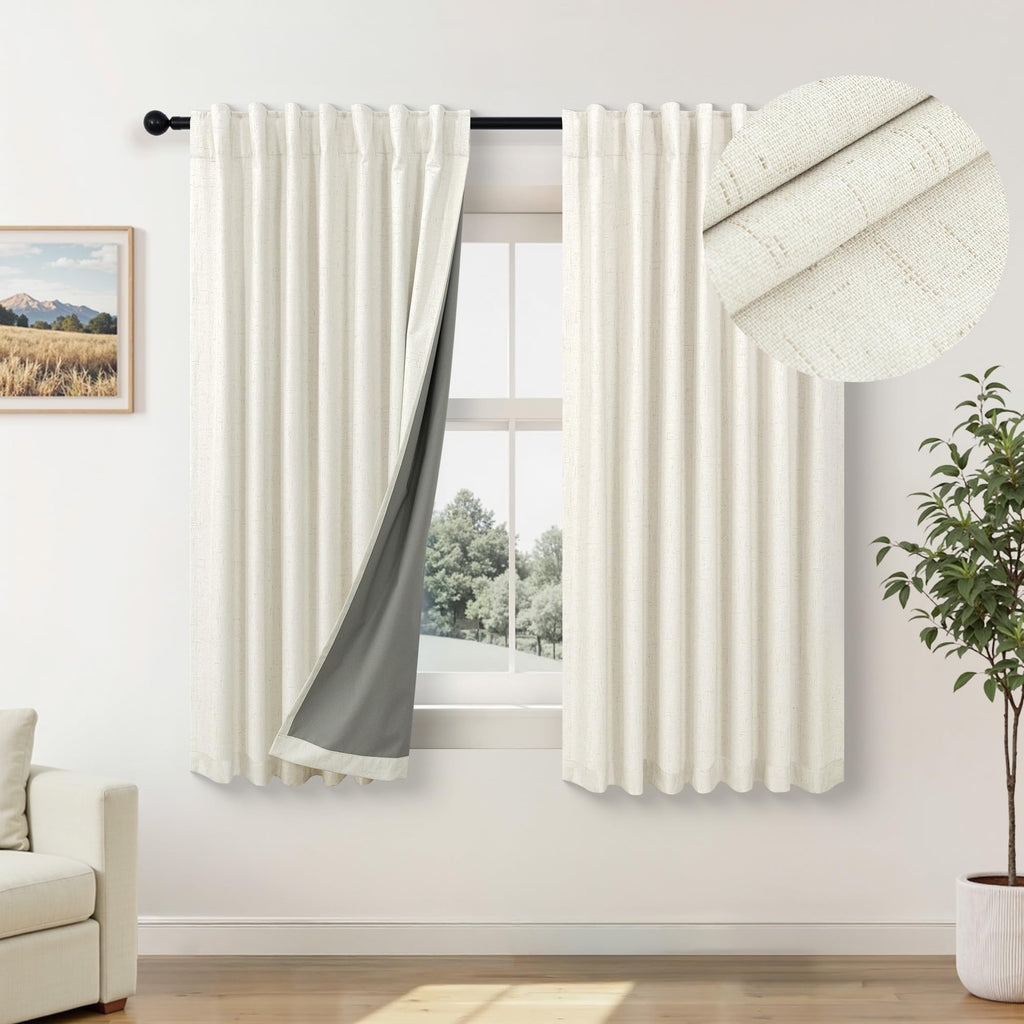 Faux Linen Thermal Blackout Curtains for Bedroom