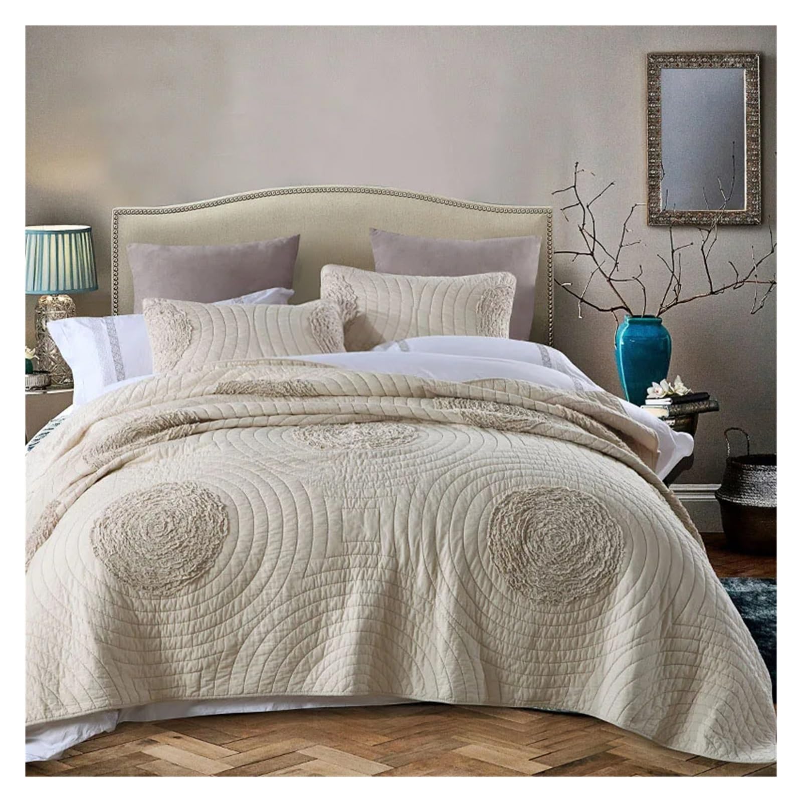 iumLeap Cotton Quilt Set King Size 240x260 3PCS Bedspread on The Bed Embroidered Coverlet Quilted Bed Cover Comforter,Bedding