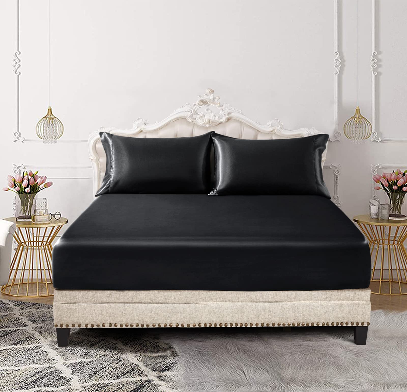 Silky Satin Deep-Pocket Fitted Sheet Set, 3 Pieces