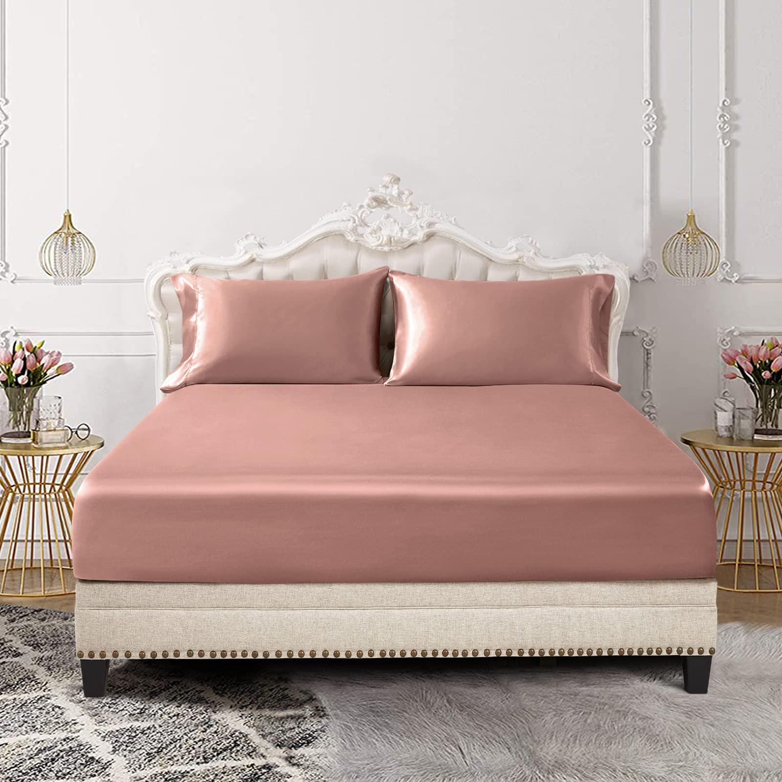Silky Satin Deep-Pocket Fitted Sheet Set, 3 Pieces