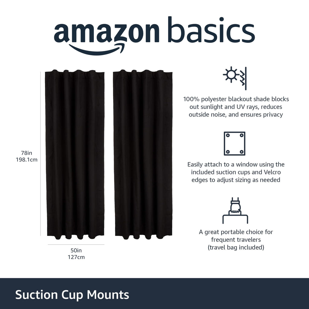 Portable Suction-Cup Blackout Window Shades, 2-Pack