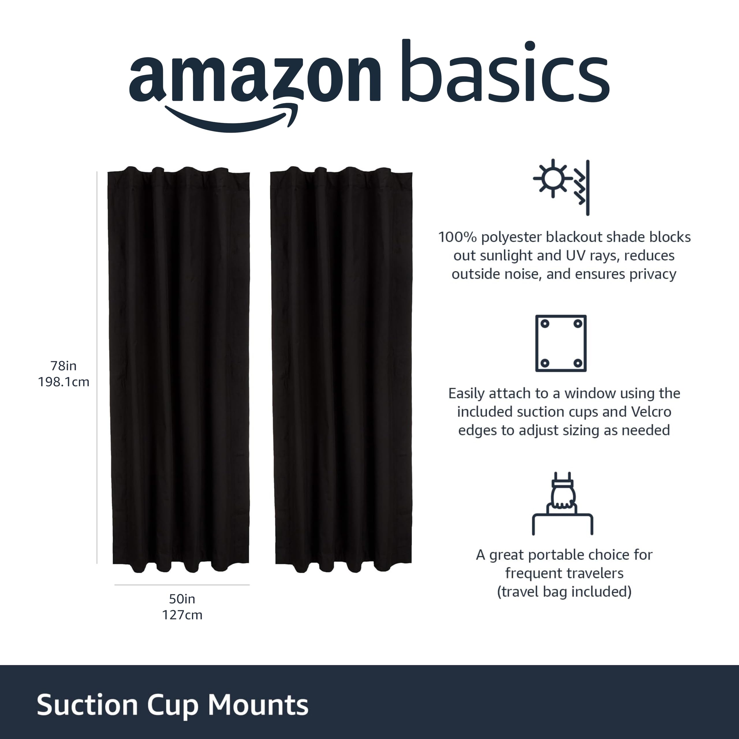 Portable Suction-Cup Blackout Window Shades, 2-Pack