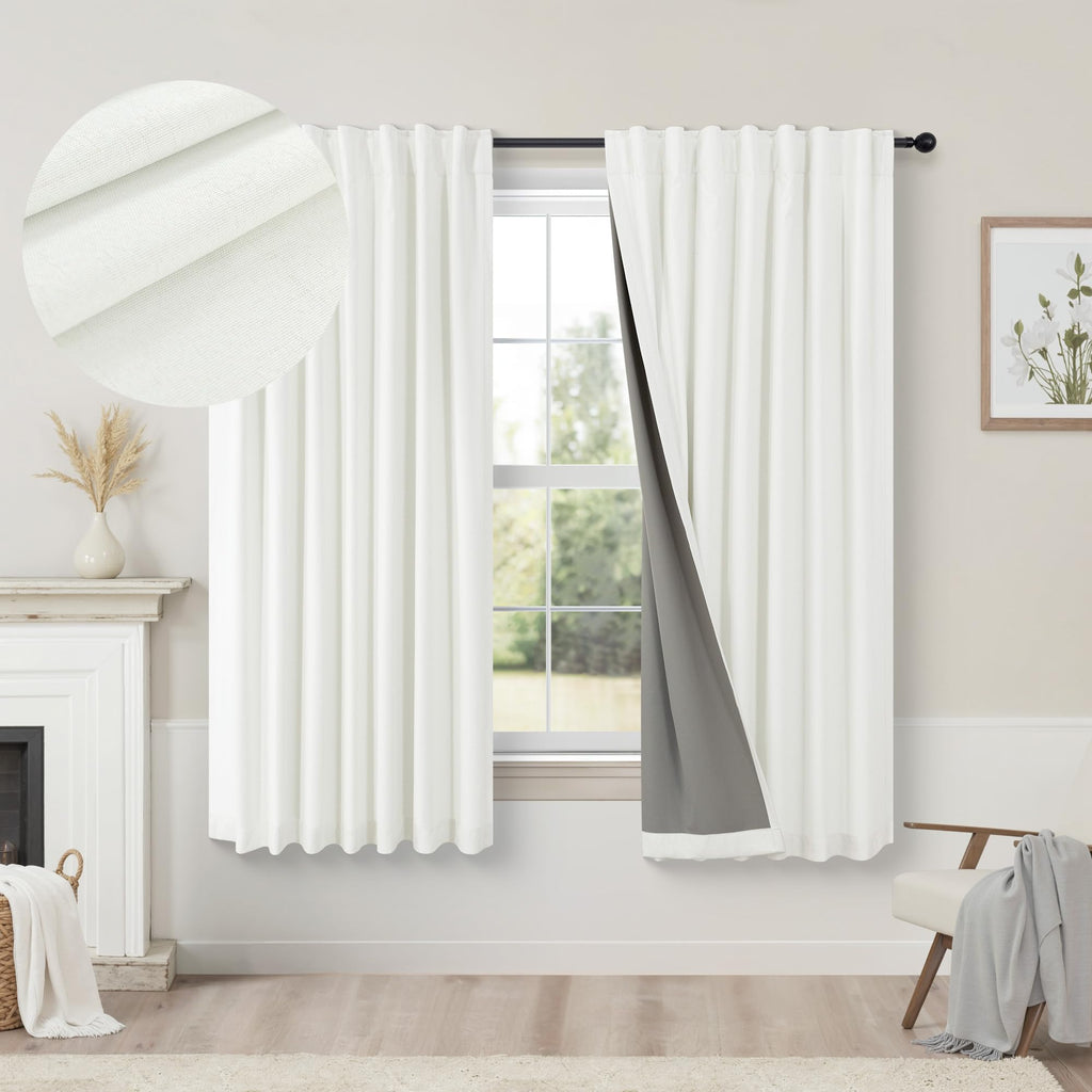 Faux Linen Thermal Blackout Curtains for Bedroom