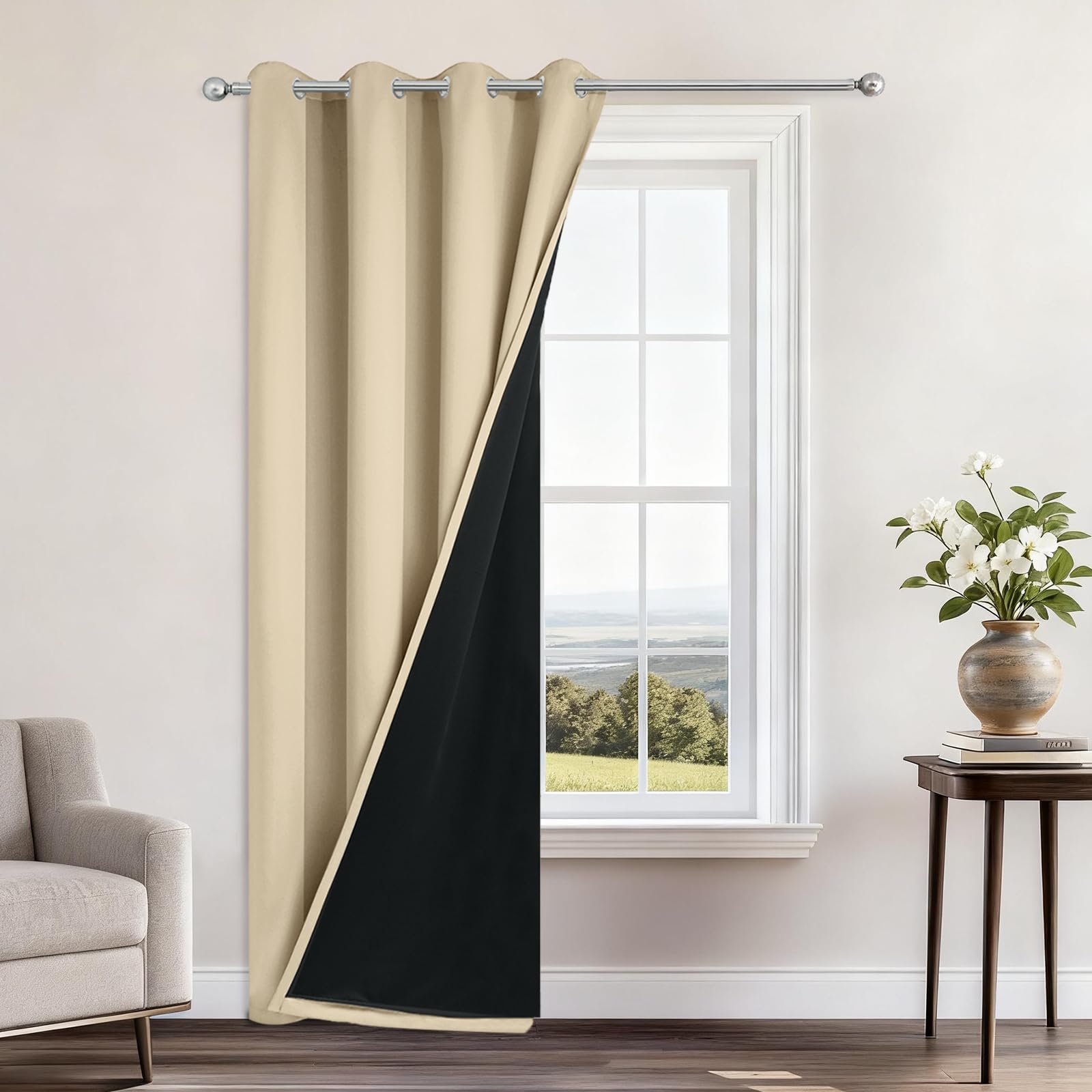 Double-Layer Thermal Blackout Curtain Panels, Pair