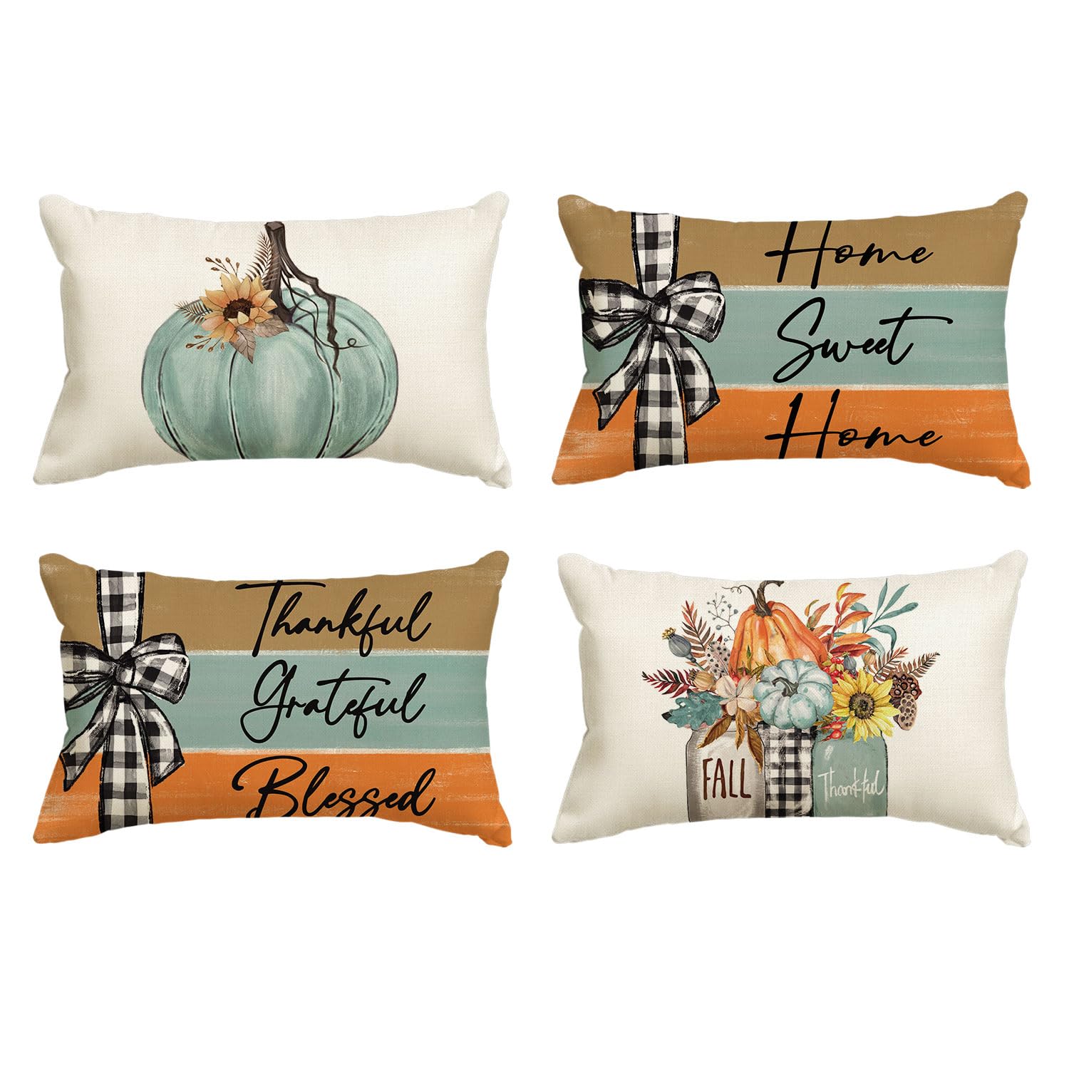 Fall Pumpkin Decorative Pillow Covers, Set of Four