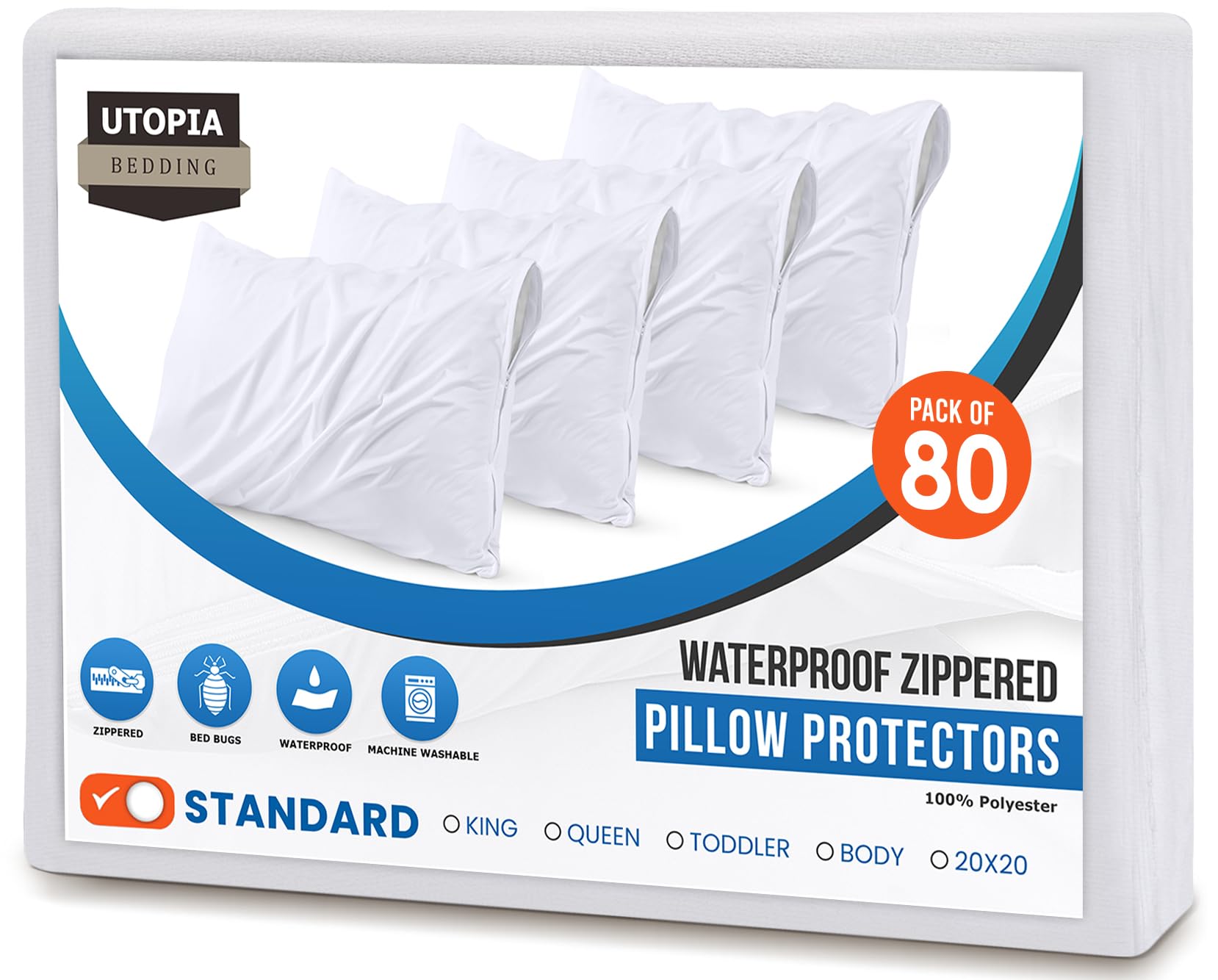 Waterproof Zippered Pillow Protectors, Set of Two