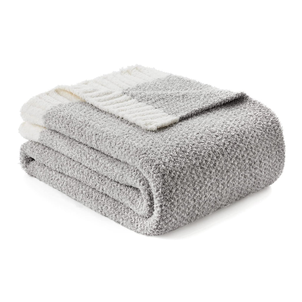 Snuggle Sac Heather Throw Blanket for Couch, Reversible Super Soft Blankets Warm Cozy Knit Fuzzy Plush Lightweight for Sofa, Bed, Camping, Picnic