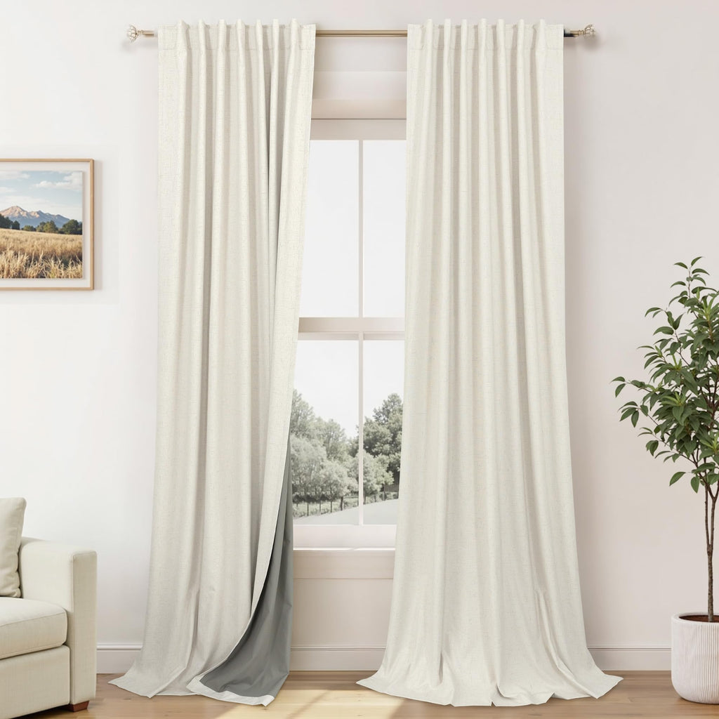 Faux Linen Thermal Blackout Curtains for Bedroom