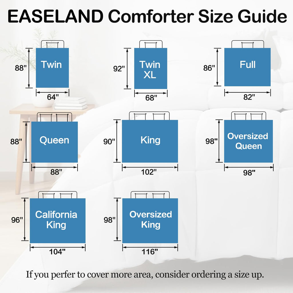 EASELAND Down Alternative Comforter - Quilted Duvet Insert for All Seasons, Soft Lightweight with Corner Tabs, Summer Winter Warm Bedding