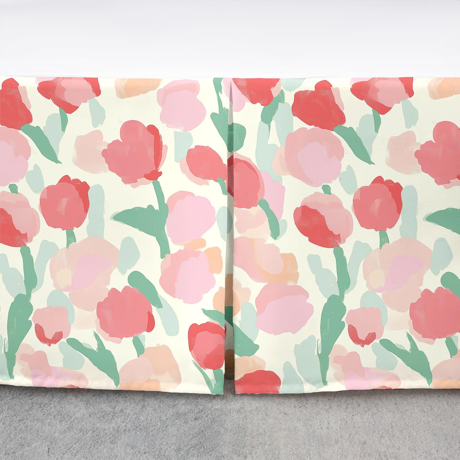 Pink Tulip Floral Bed Skirt and Pillow Sham Set