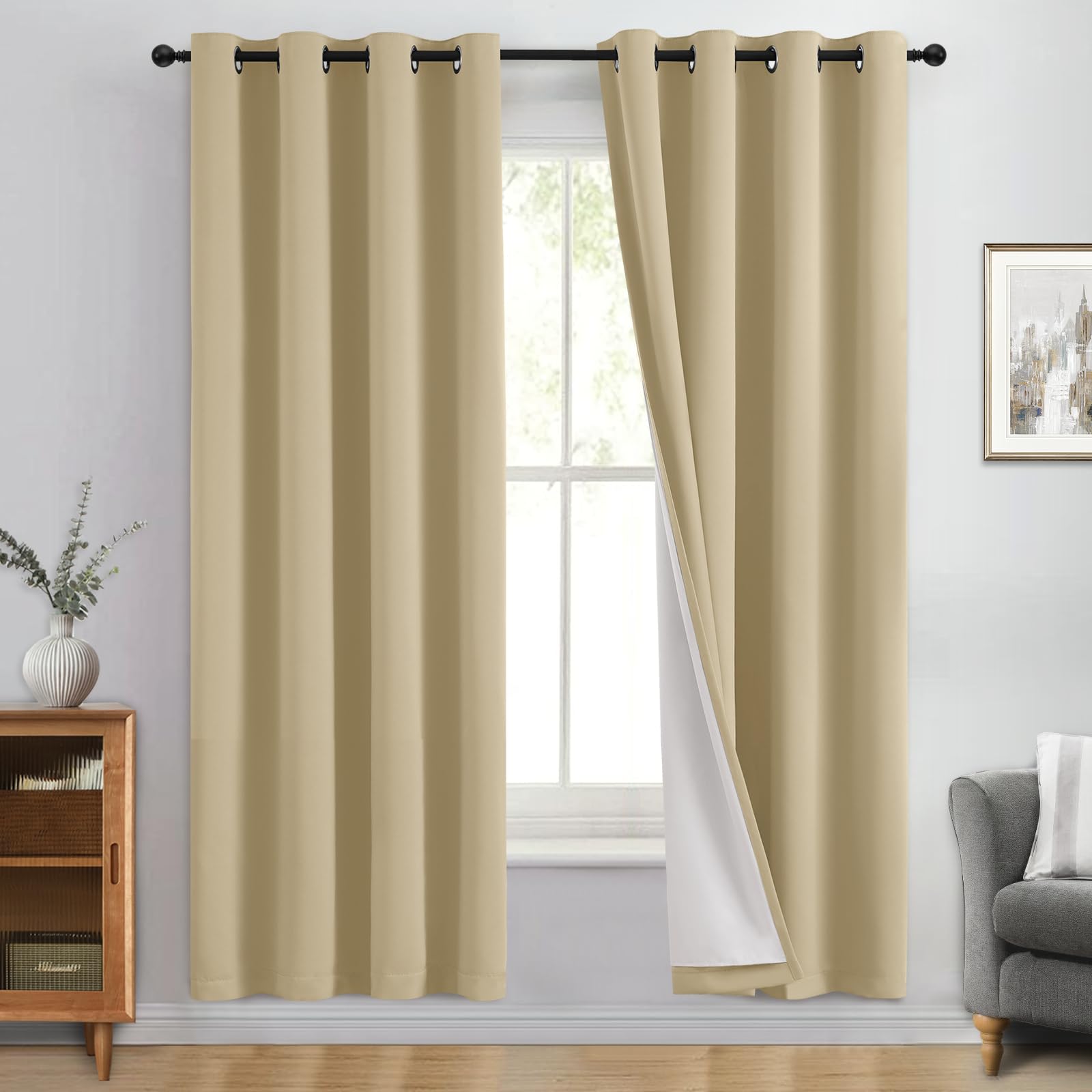 Double-Layer Thermal Blackout Curtain Panels, Pair