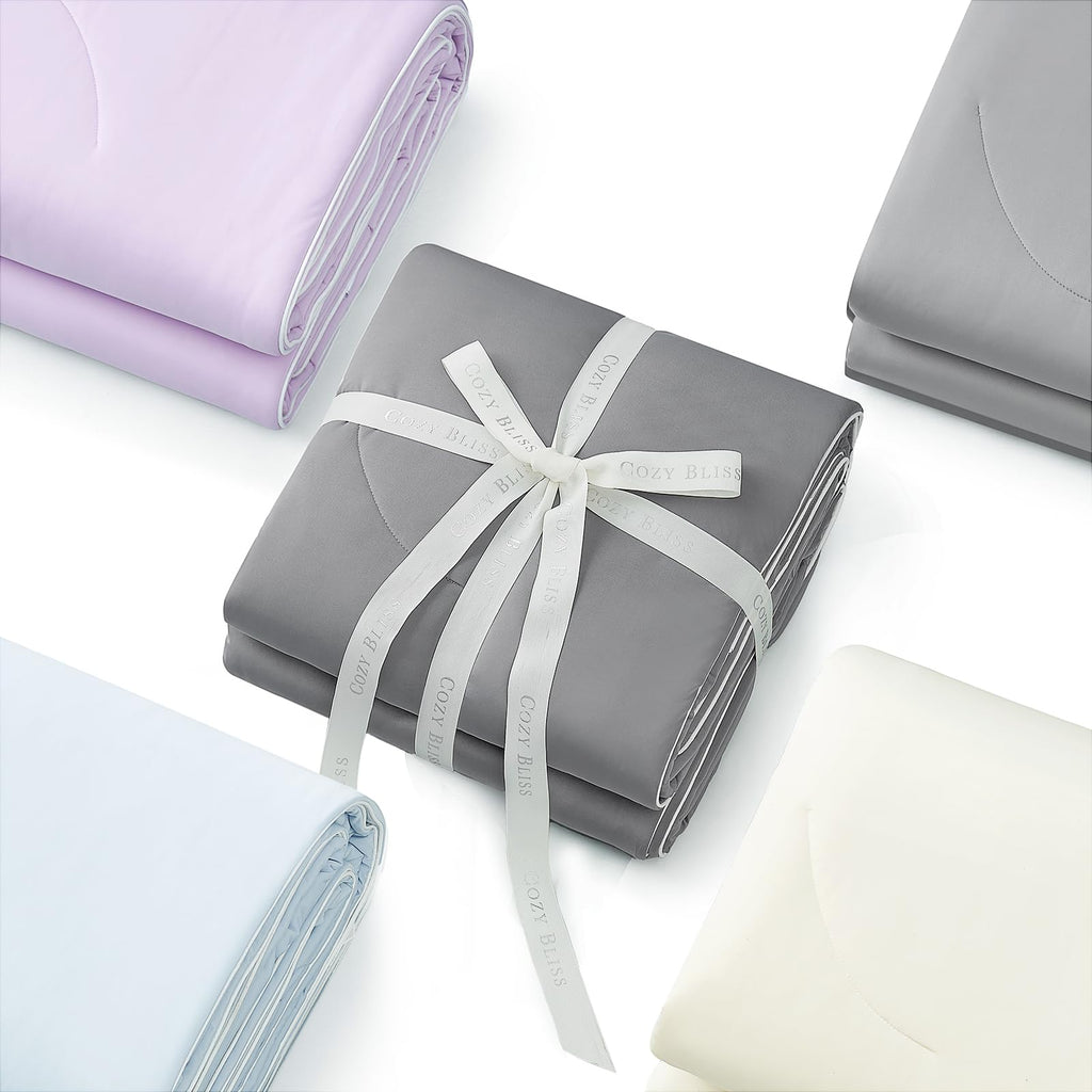 Cozy Bliss Cooling Comforter Twin Size Dual-Sided, Ultra-Soft Cooling Blankets for Hot Sleepers and Night Sweats, Breathable Lightweight Silky Smooth, Dark Grey