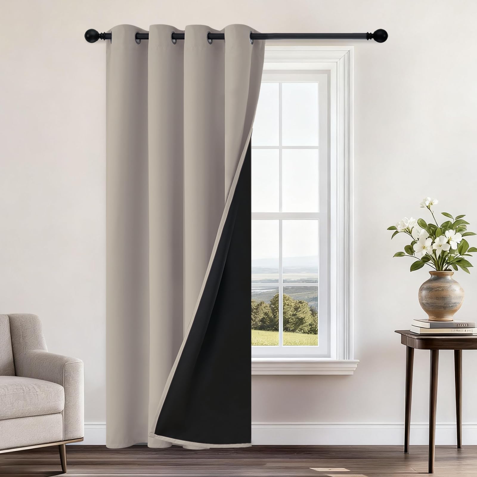 Double-Layer Thermal Blackout Curtain Panels, Pair