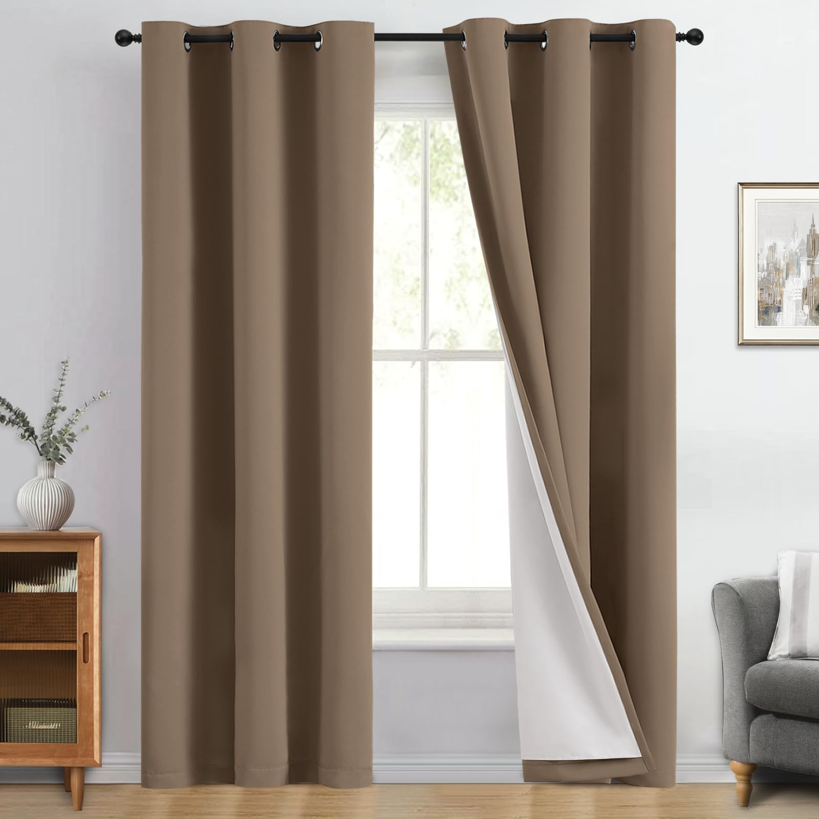 Double-Layer Thermal Blackout Curtain Panels, Pair
