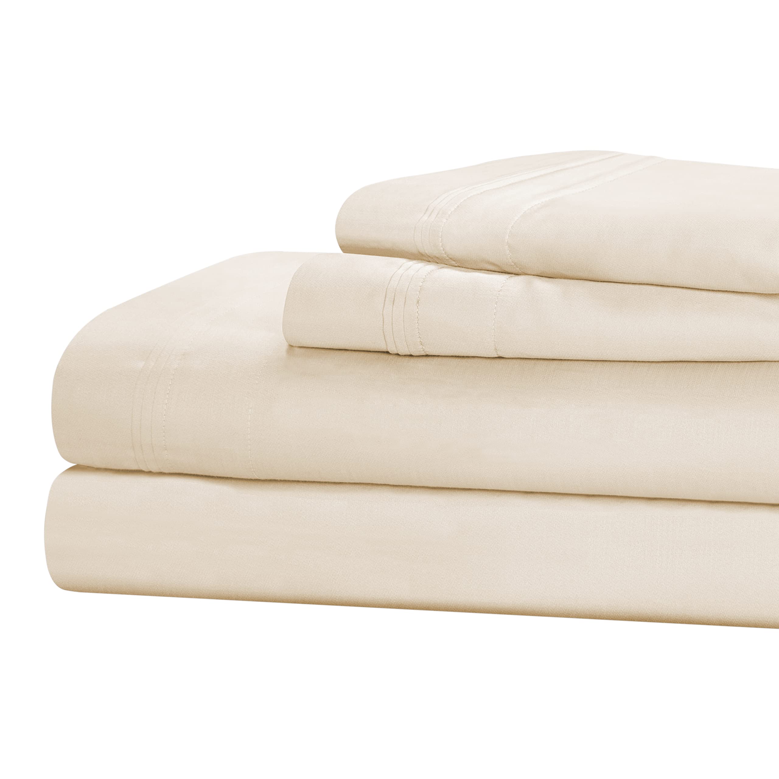 BLUENILEMILLS BNM Luxury Egyptian Cotton Bedsheet Set, 1500 Thread Count Bedding, Ultra Soft, Premium Quality, Wrinkle Free, Includes 1 Fitted Sheet, 2 Pillowcases, 1 Flat Sheet, Full, Ivory