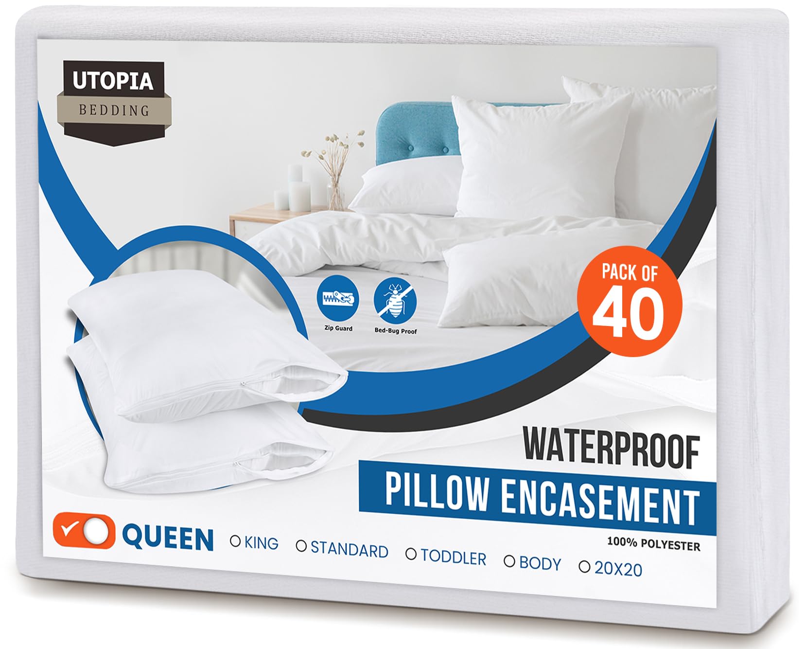 Waterproof Zippered Pillow Protectors, Set of Two