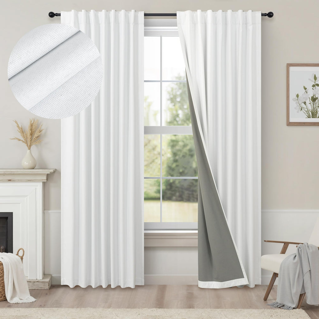 Faux Linen Thermal Blackout Curtains for Bedroom