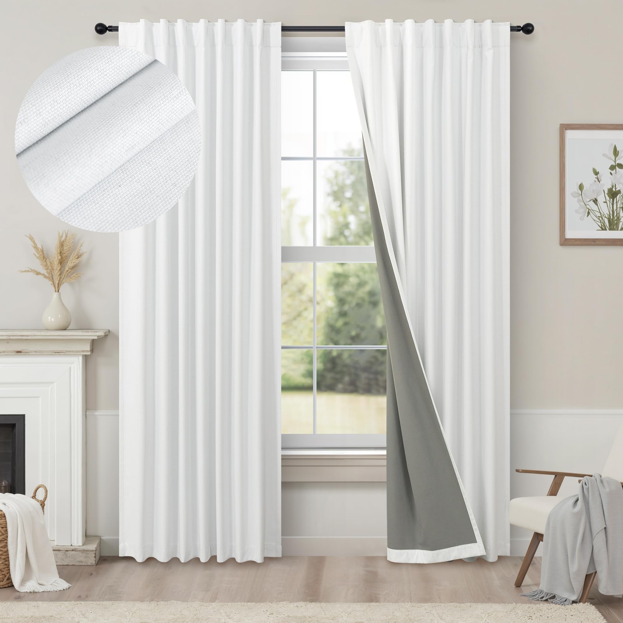 Faux Linen Thermal Blackout Curtains for Bedroom