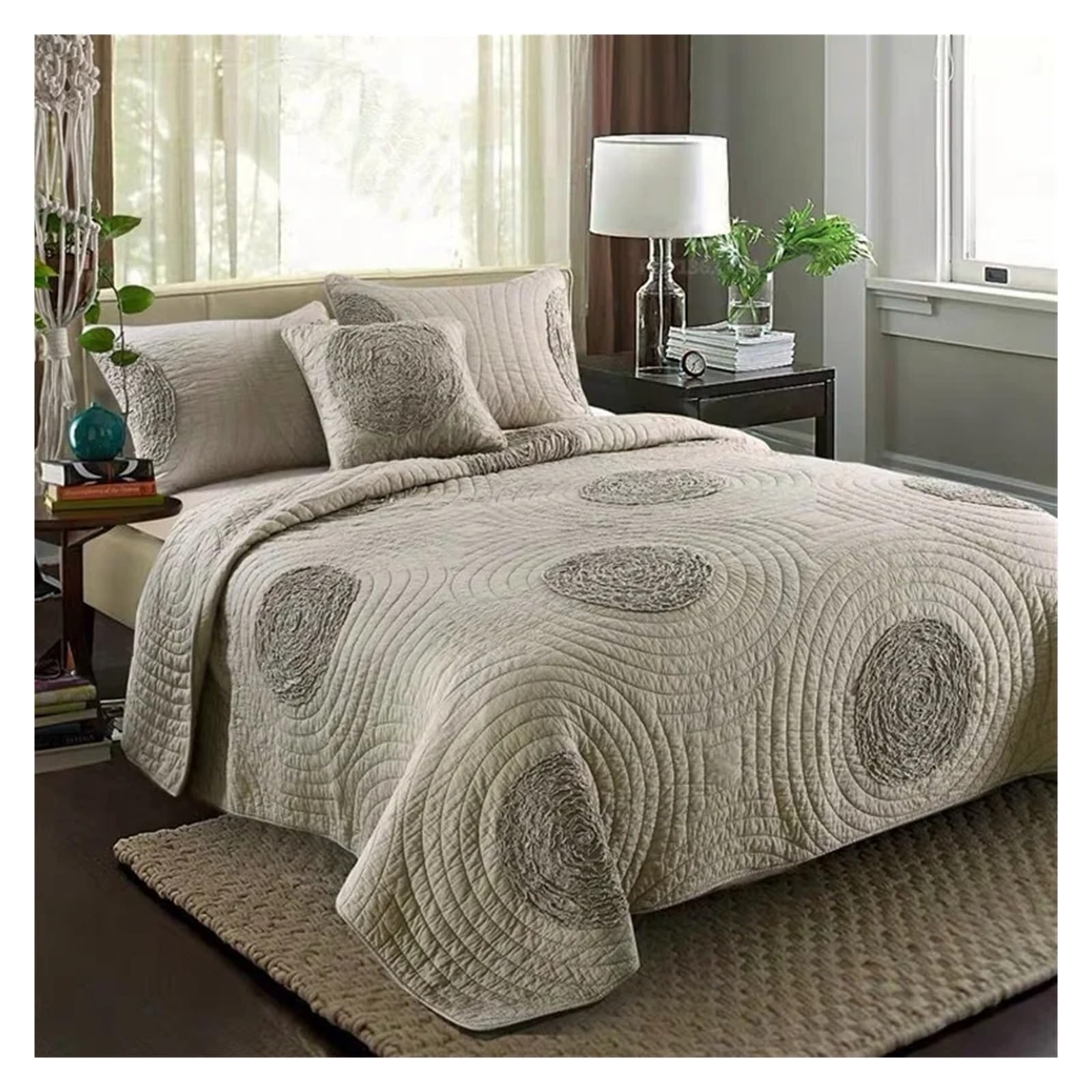 iumLeap Cotton Quilt Set King Size 240x260 3PCS Bedspread on The Bed Embroidered Coverlet Quilted Bed Cover Comforter,Bedding