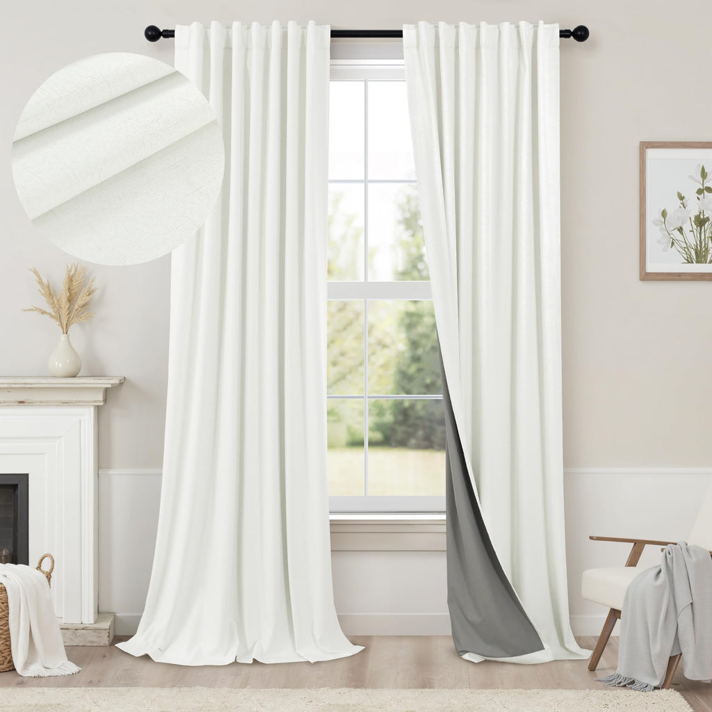 Faux Linen Thermal Blackout Curtains for Bedroom