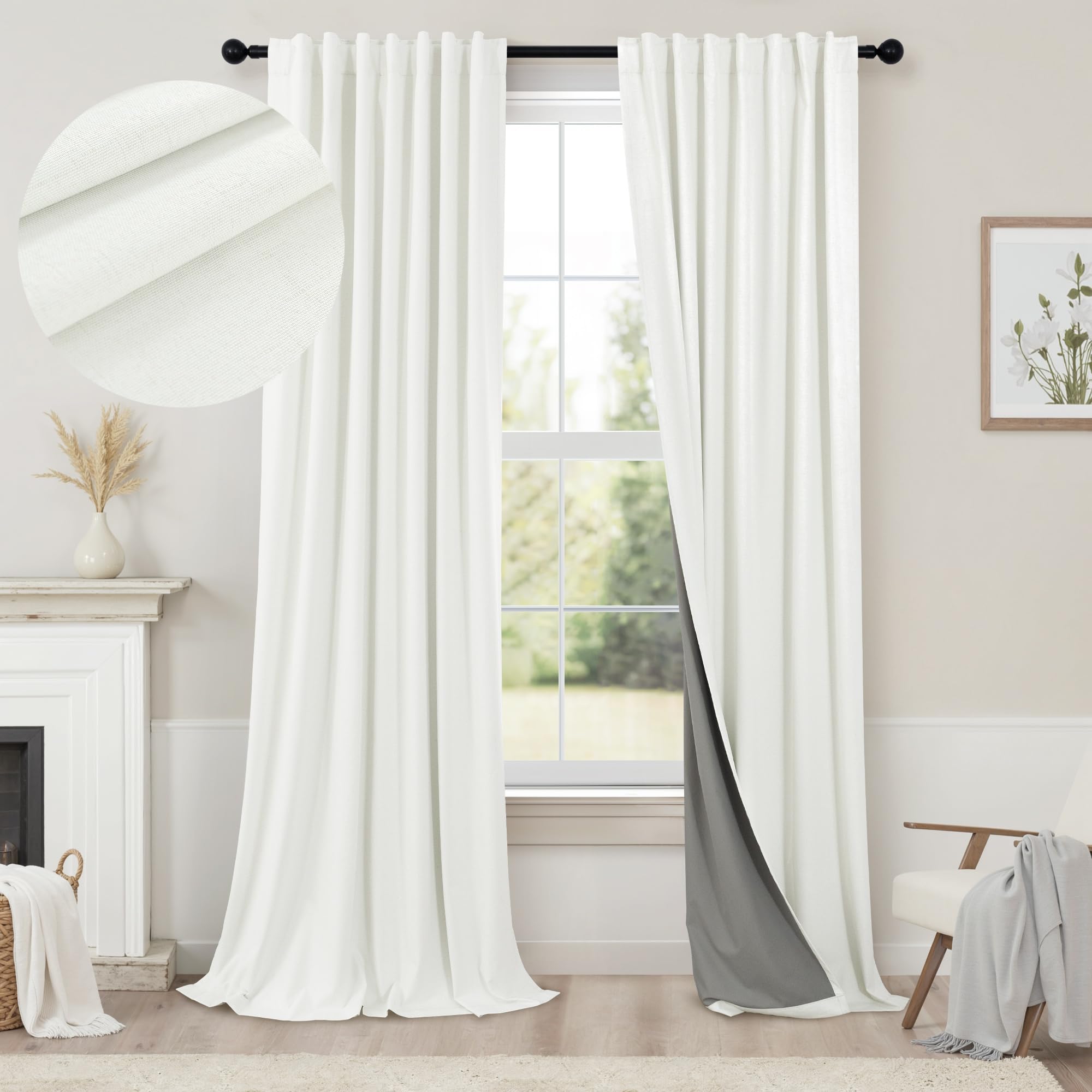 Faux Linen Thermal Blackout Curtains for Bedroom
