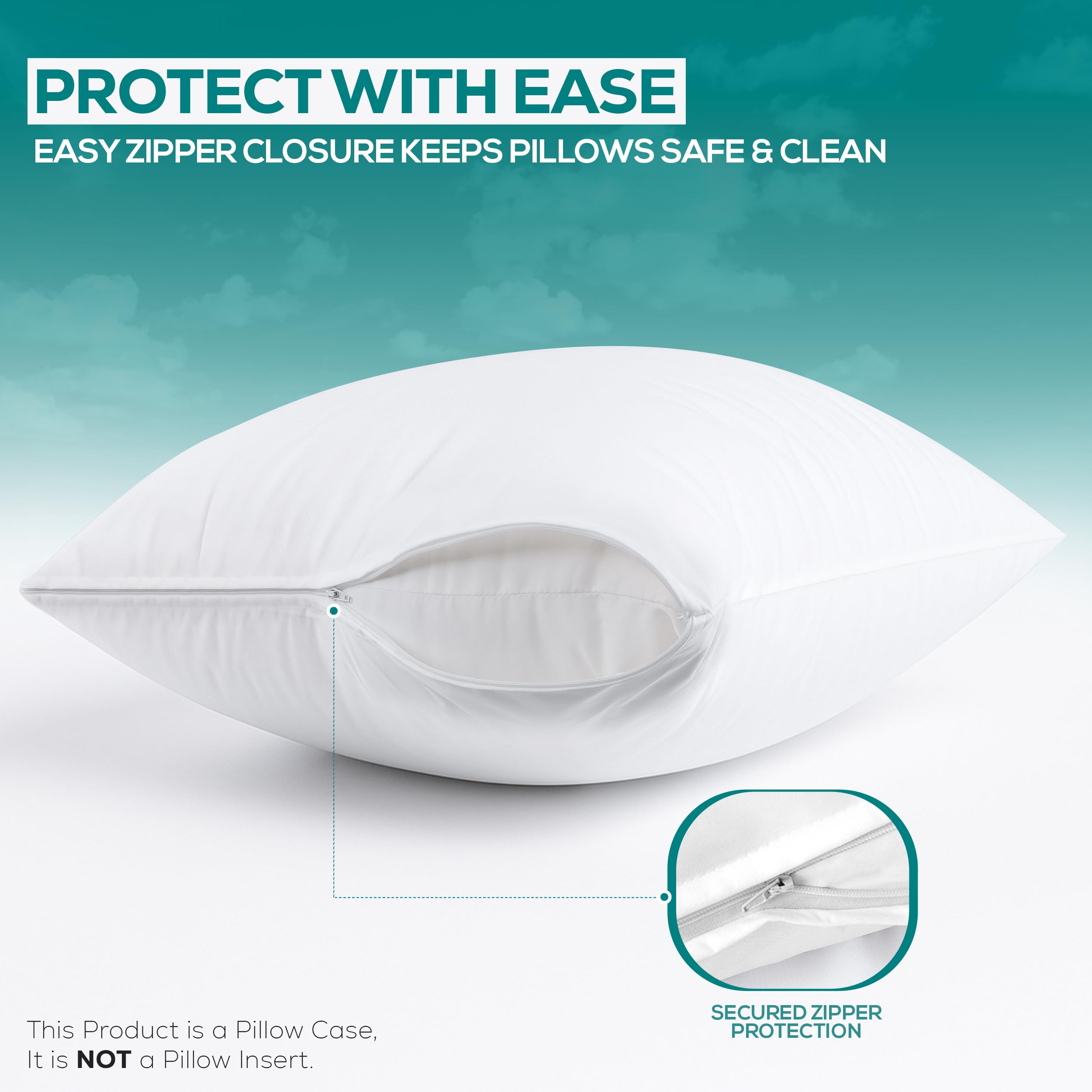 Waterproof Zippered Pillow Protectors, Set of Two