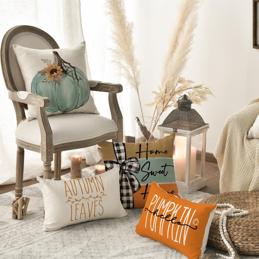 Fall Pumpkin Decorative Pillow Covers, Set of Four