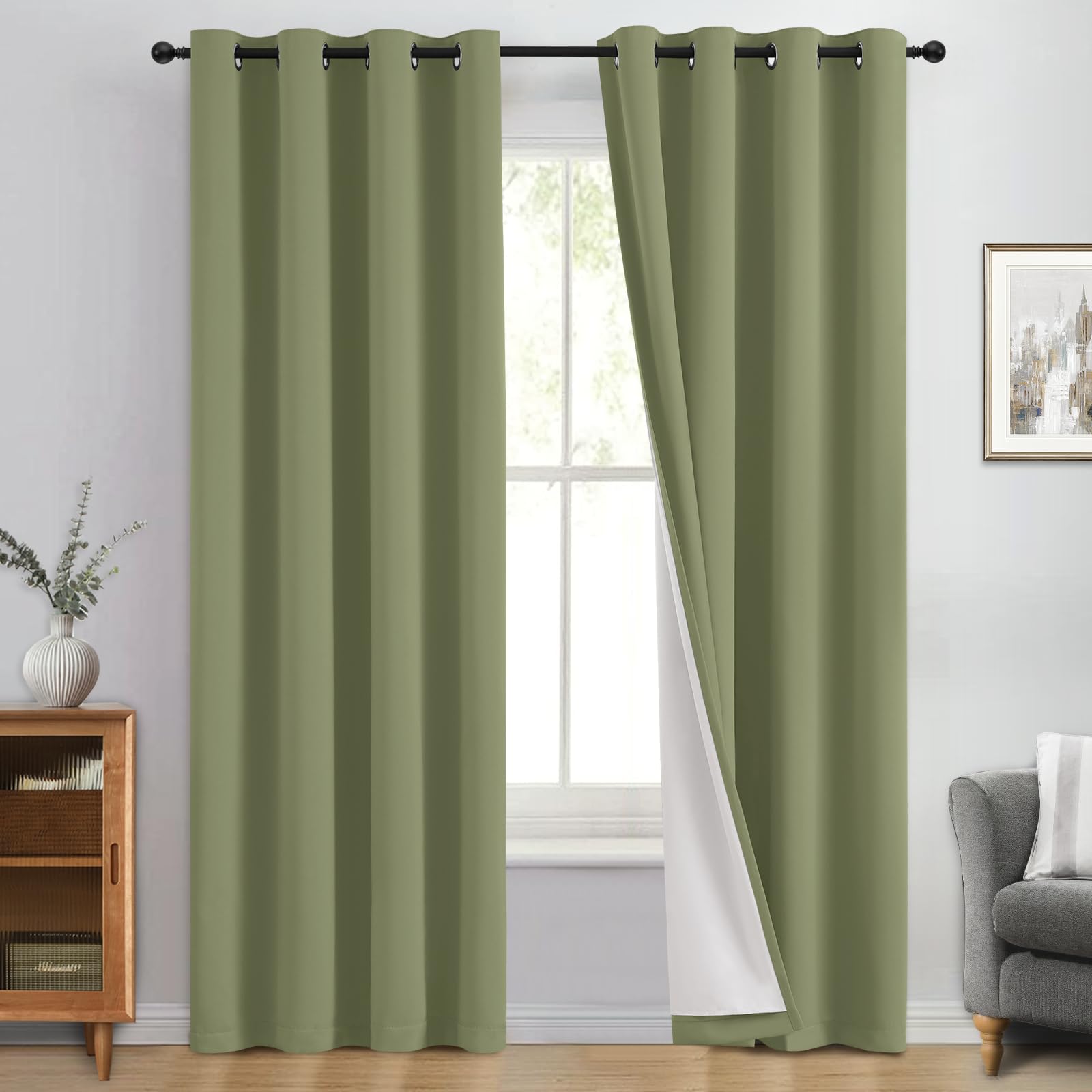 Double-Layer Thermal Blackout Curtain Panels, Pair