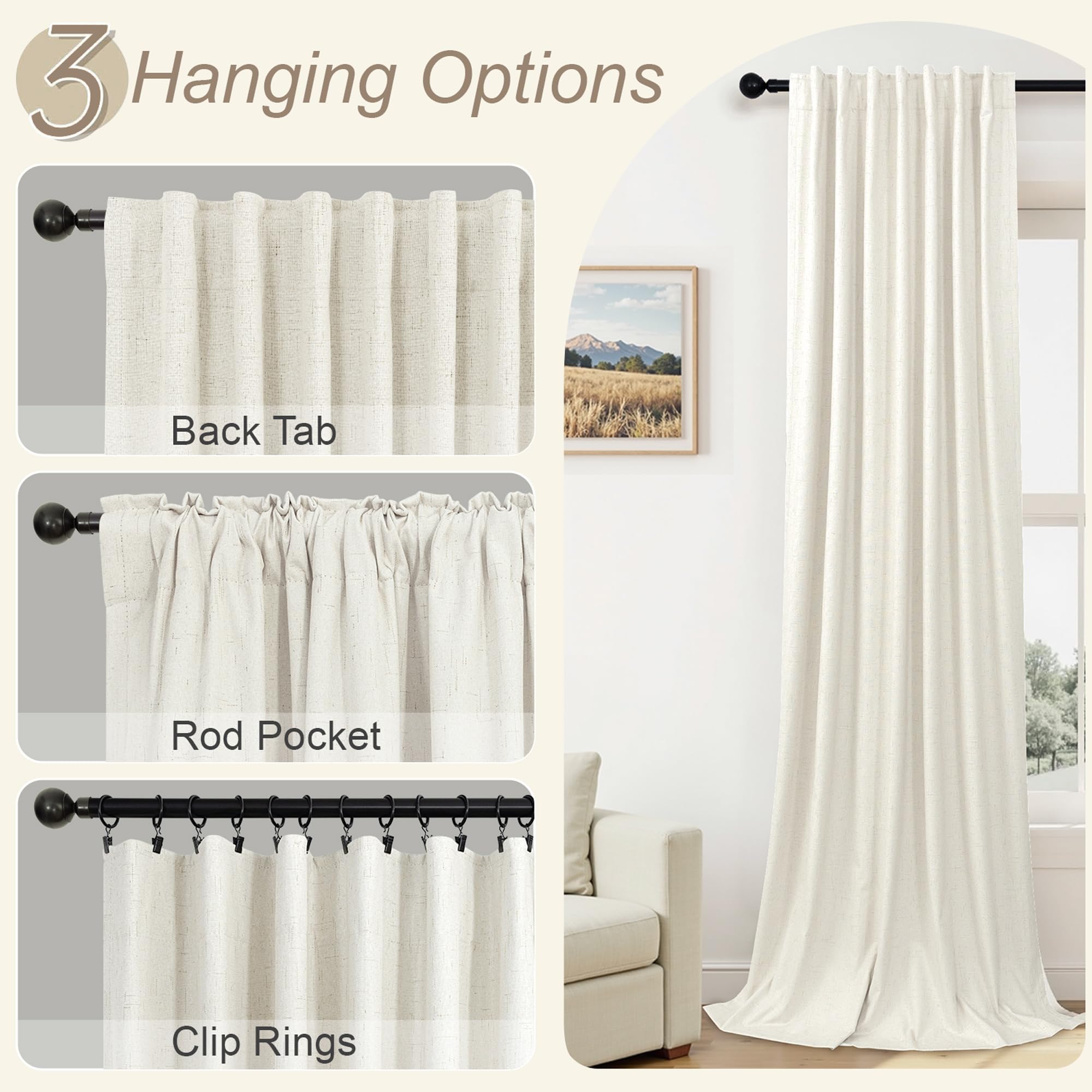 Faux Linen Thermal Blackout Curtains for Bedroom