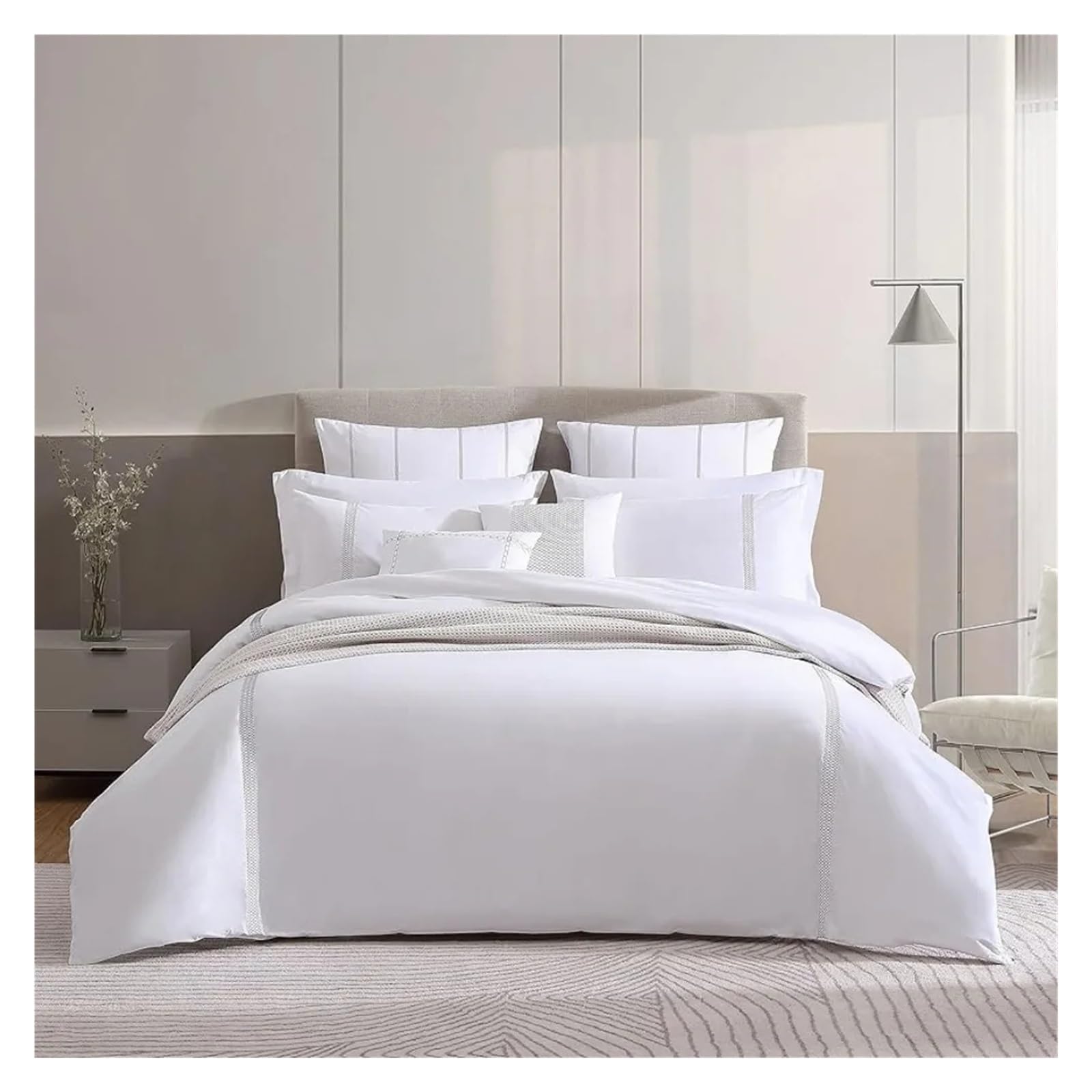 Duvet Cover Set, Designer Cotton Bedding Set, includes Matching Shams with Shams(Lattice Solid White, King) (White Full)