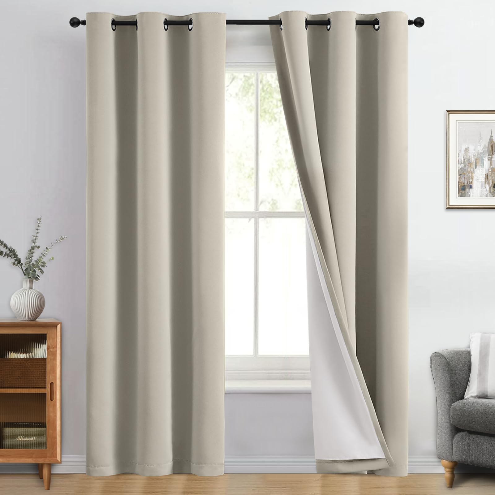 Double-Layer Thermal Blackout Curtain Panels, Pair