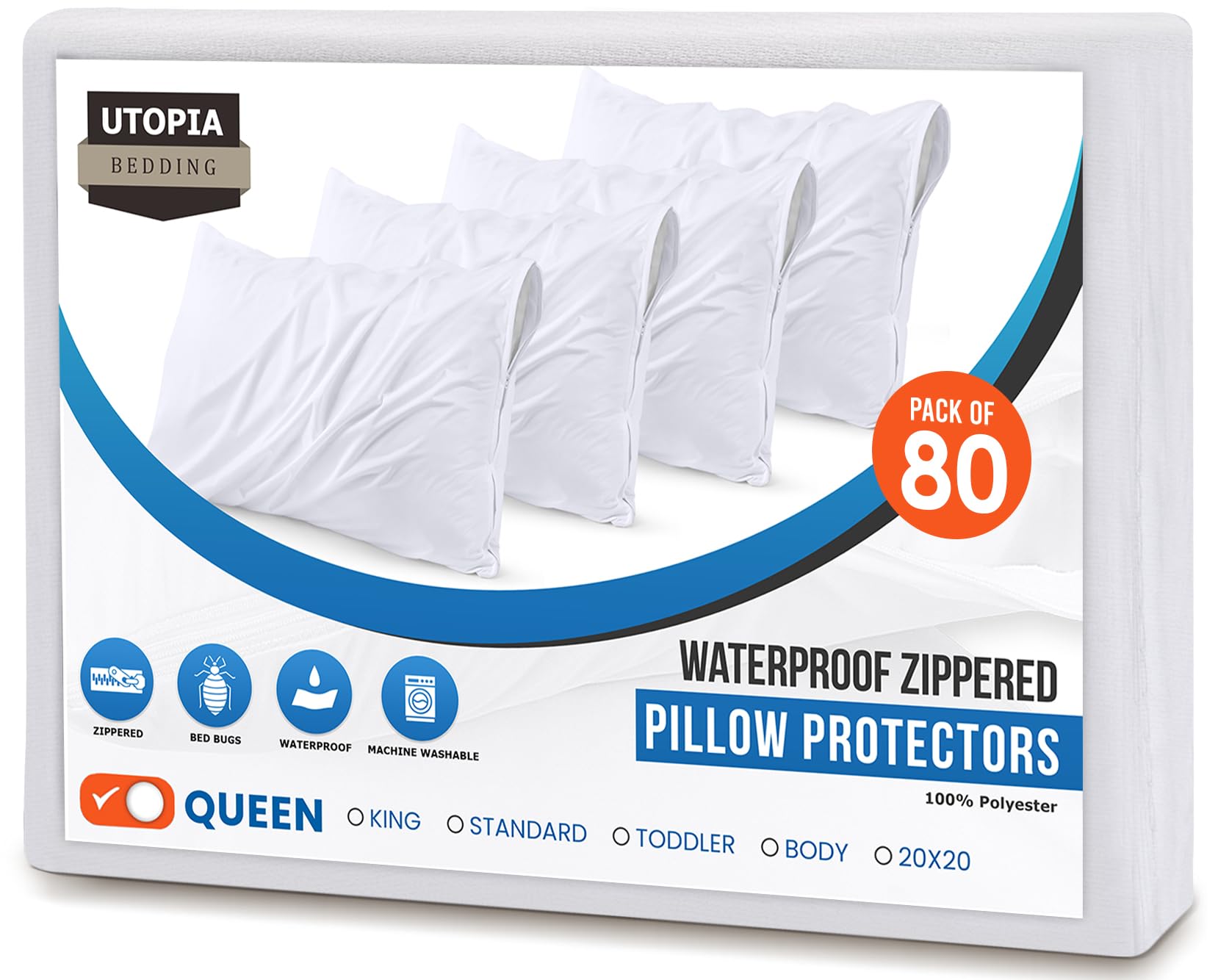 Waterproof Zippered Pillow Protectors, Set of Two