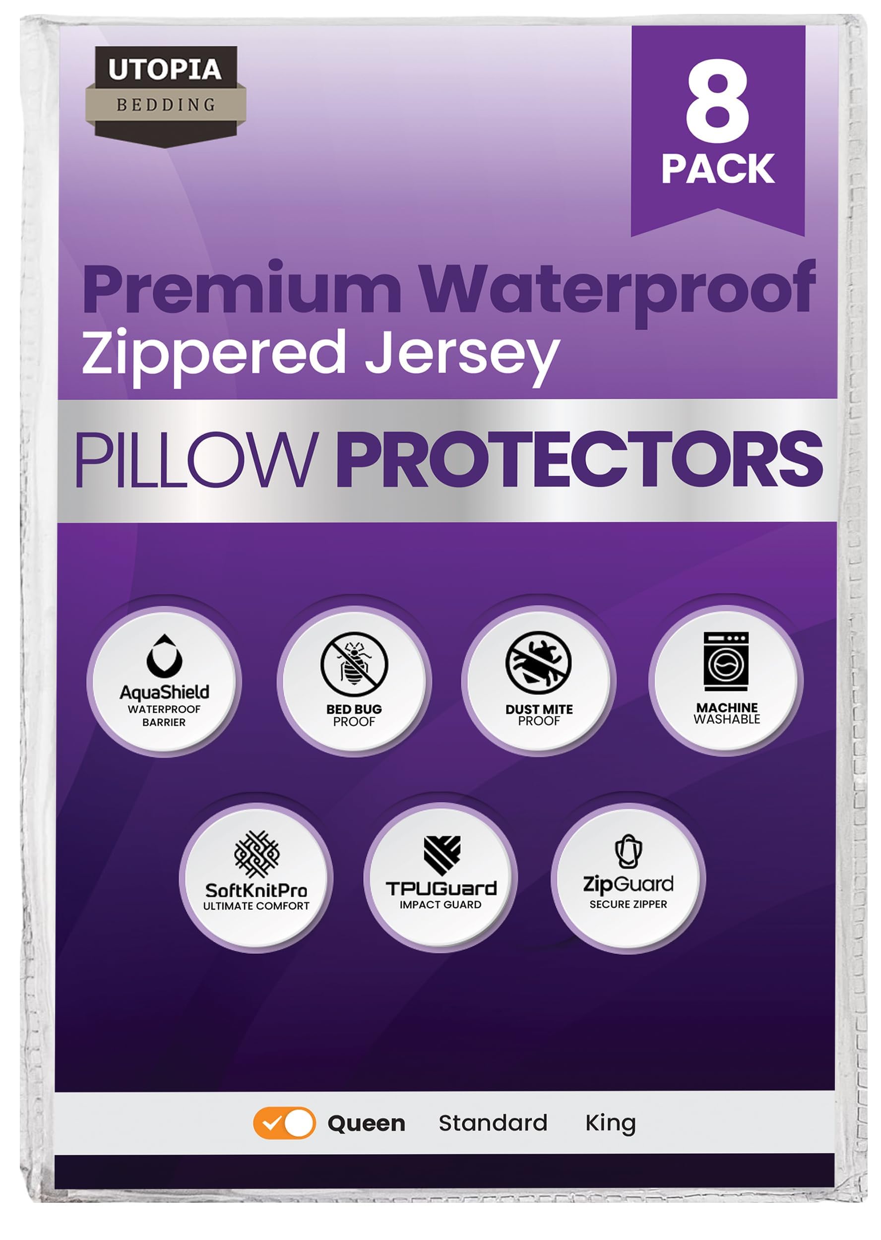 Waterproof Zippered Pillow Protectors, Set of Two