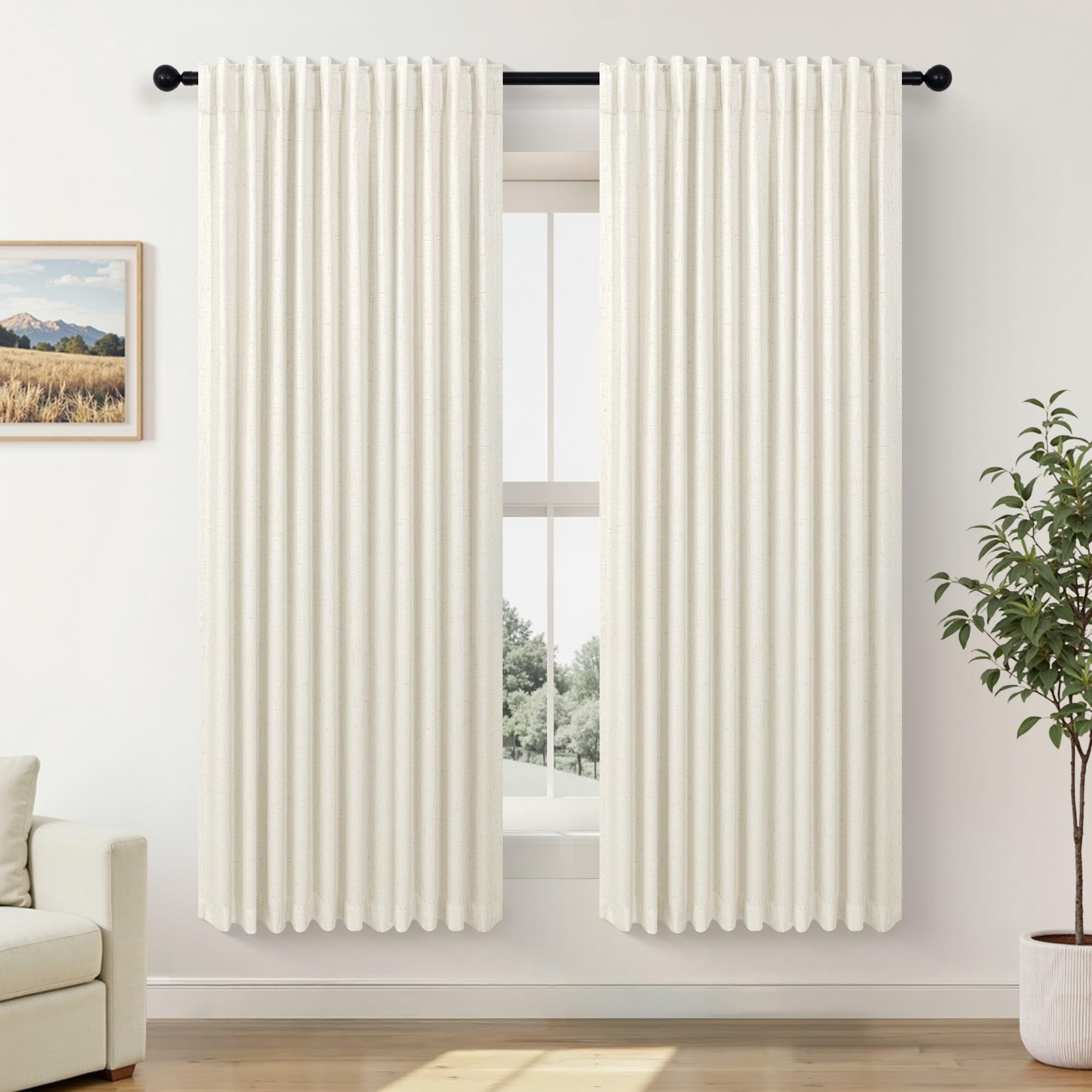 Faux Linen Thermal Blackout Curtains for Bedroom