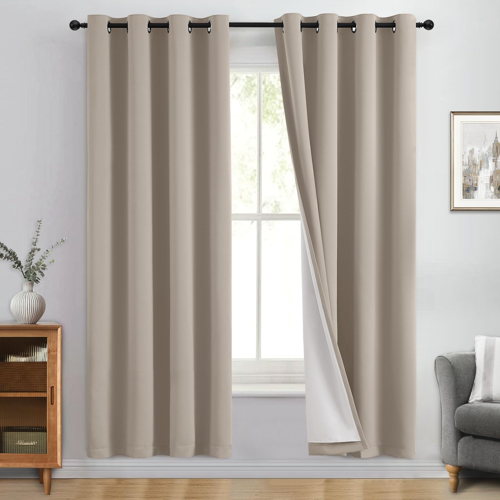 Double-Layer Thermal Blackout Curtain Panels, Pair