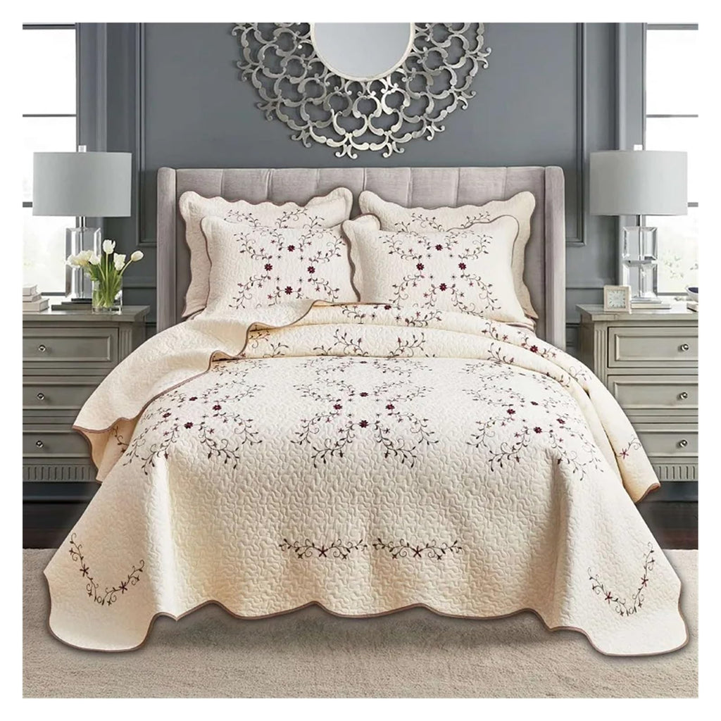 QDKVTNDJZ 3Pcs Embroidered Cotton Quilt Set Bedspread On The Bed Solid Color Coverlet King Queen Size Quilted Cover Comforter