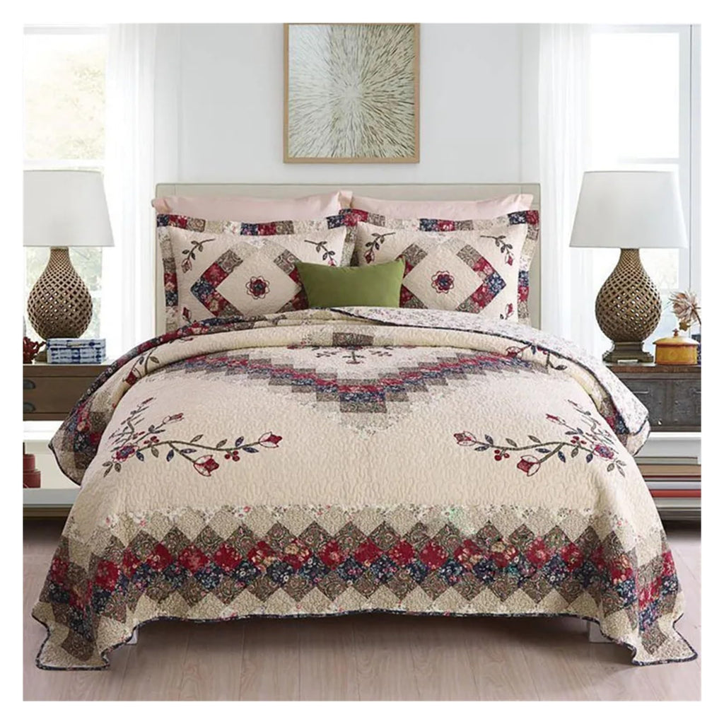 FHGDXCADCX Patchwork Cotton Quilt Set 3PCS Bedspread on The Bed Thicken Quilted Bed Cover King Size Summer Applique Coverlet,All Season Comforter