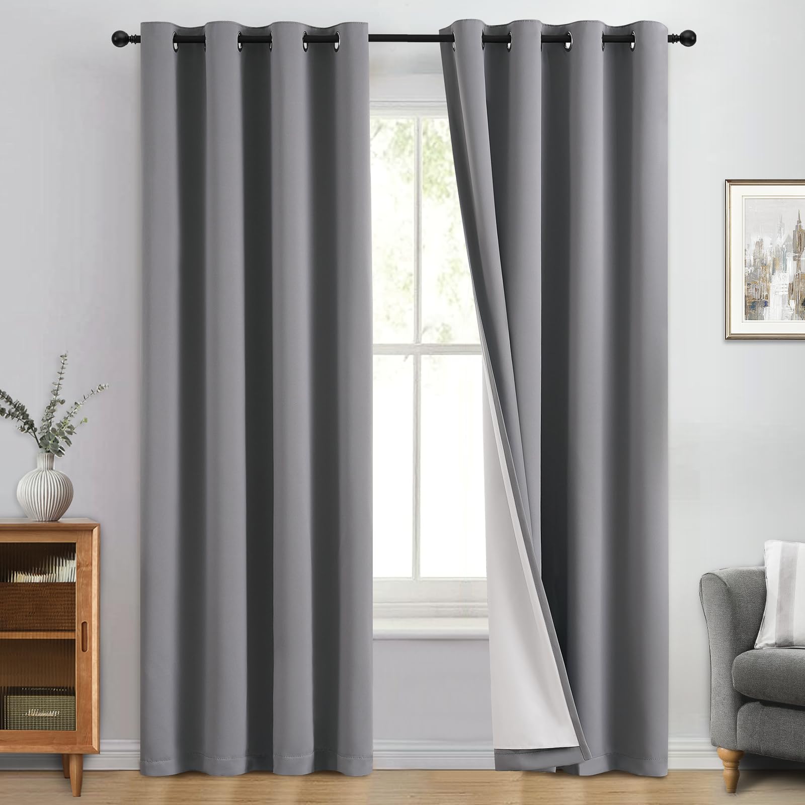 Double-Layer Thermal Blackout Curtain Panels, Pair