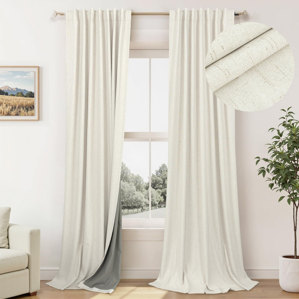 Faux Linen Thermal Blackout Curtains for Bedroom