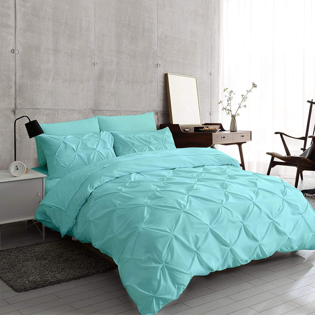 Divine Bedding Luxurious Soft 100% Egyptian Cotton 600 T C 4 Pcs. All-Season Down-Alternative Comforter Box Stitched, Pinch Pleated Duvet Cover, with Zipper & Corner Ties