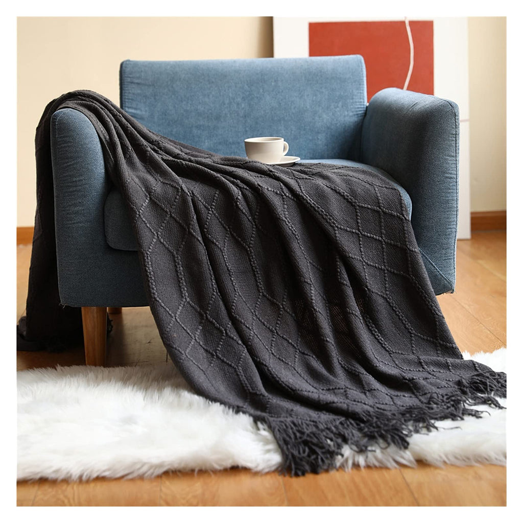 Throw Blanket Textured Solid Soft Sofa Couch Cover Decorative Knitted Blanket Weighted Knit Blanket (Colour: Diamond Light Grey Size: 130 x 240 cm) (Diamond Light Blue 127 x 172 cm)