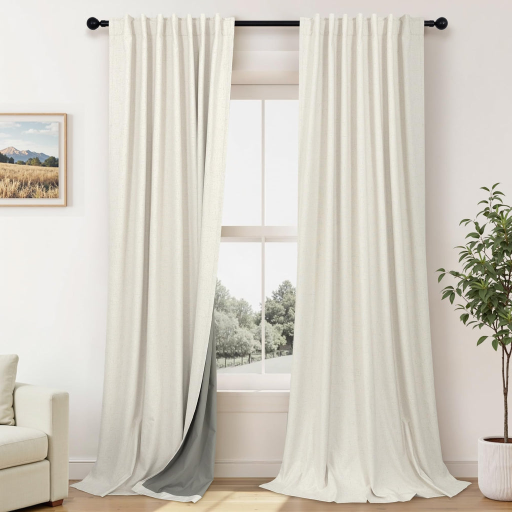 Faux Linen Thermal Blackout Curtains for Bedroom