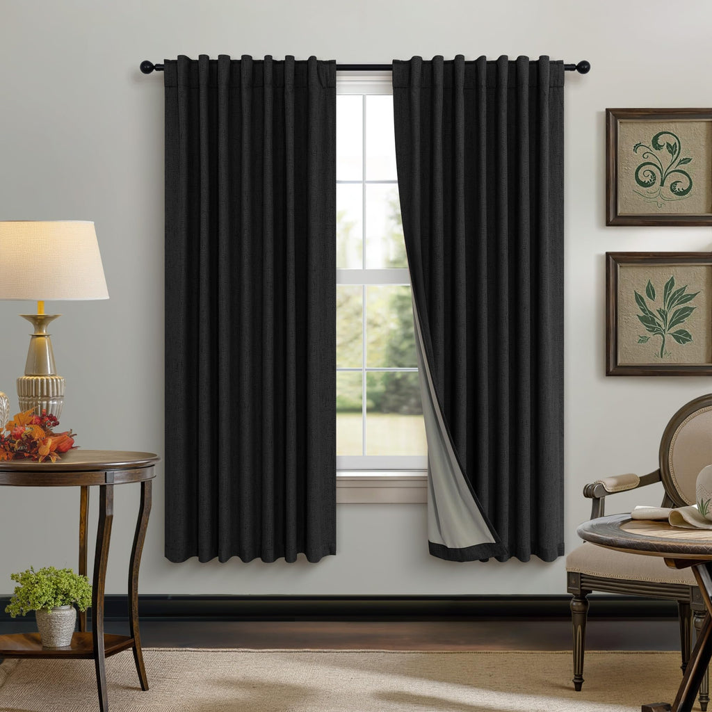Faux Linen Thermal Blackout Curtains for Bedroom