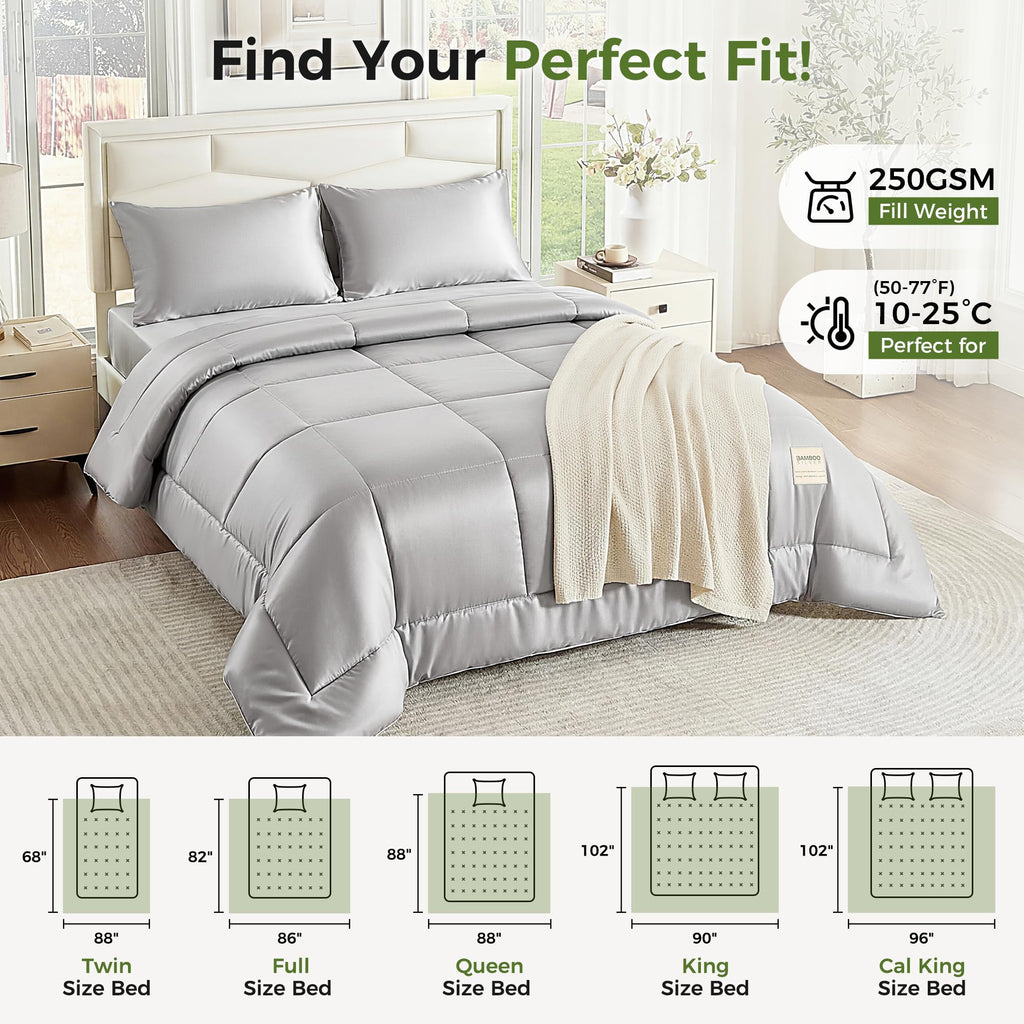 SLIVERCOOL Cooling Comforter Duvet Insert, Hypoallergenic 100% Viscose Derived from Bamboo Shell & Fill - All Season Quilted Down Alternative - Breathable Comforter for Hot Sleepers