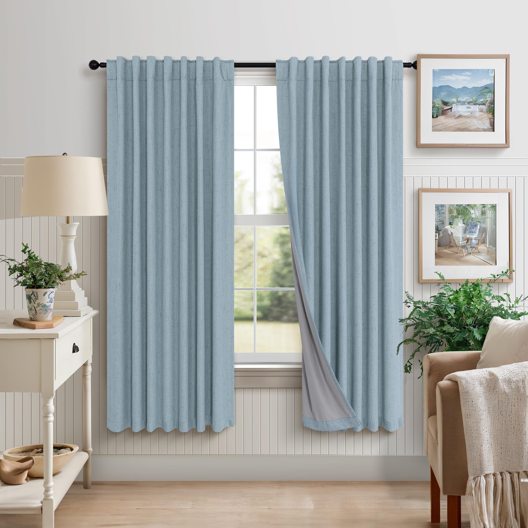 Faux Linen Thermal Blackout Curtains for Bedroom
